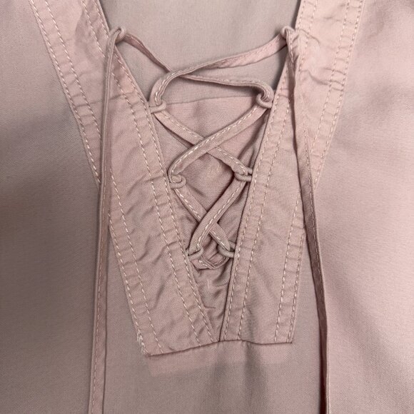 EUC Women's J. JILL Long Sleeve Pink Lace Up Shell Button Top | Size L - Picture 3 of 9